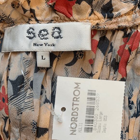 Sea New York Ensley Flutter Sleeve Silk Floral Midi Dress Yellow Ruffle Large - Picture 11 of 15